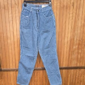 100% Cotton Vintage BonJour Blue Patterned Jeans Size 10